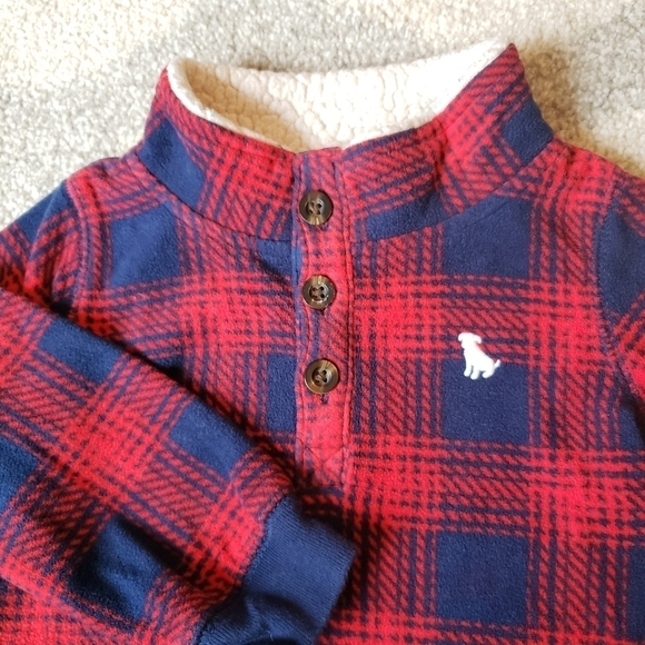Carter's 2 piece fleece set- long sleeve red plaid pullover & blue fleece pants - Picture 2 of 3